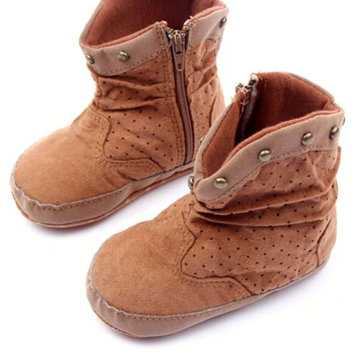 0-12Months Rivets Baby Boy Girls High Boots Suede Zipper Warm Booties Toddler Shoes  ILML