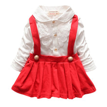 1-5Y Kids Girls Suspender Cotton Dress Long Sleeve Lace Floral Tops Baby Party Dresses PY ILML