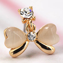 Women Alloy Opal Rhinstone Stud Ear Cat Eye Stone Drop Dangle  ILML