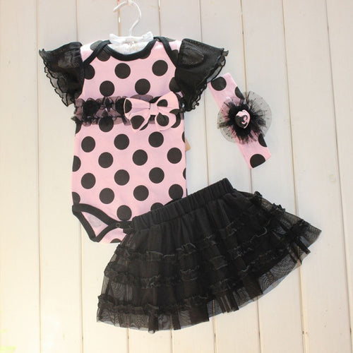 1 Set born Infant Baby Girl Clothing Polka Dot Headband  Romper  TUTU Outfit Clothes 3pcss Sets  ILML