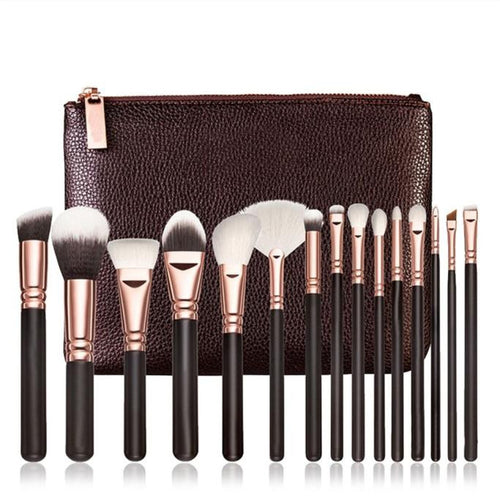 15 PCS Professional Rose gold Makeup Brushes Cosmetic Complete Eye Kit Case Powder Foundation ovale wood makeup brush kit ILML