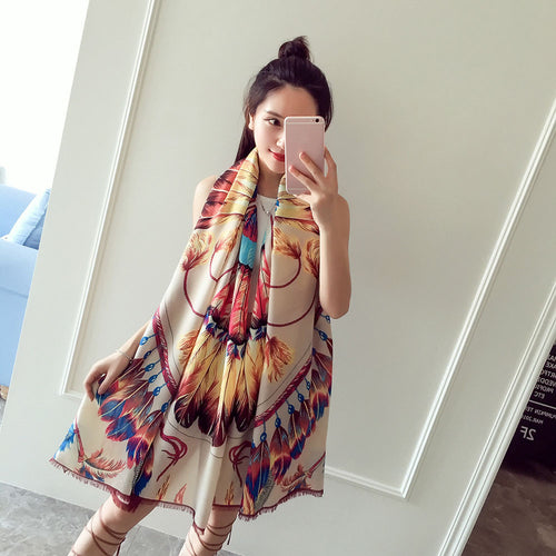 190*95cm Women Scarf Totem Triabl Feather Printed Soft Long Wraps Shawl Scarves Cotton Scarf ILML