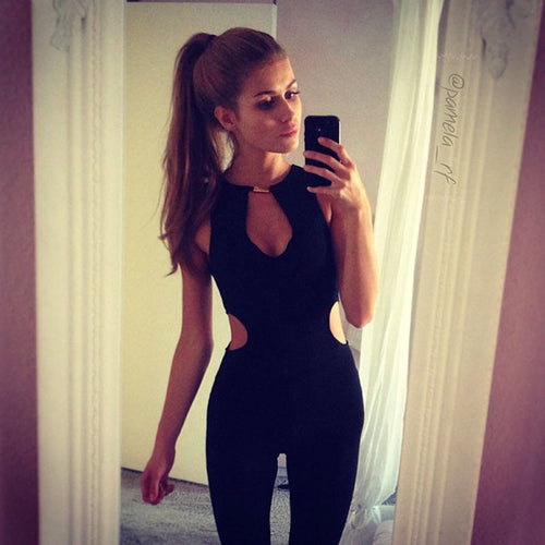 Sexy Sleeveless hHalter Piece Hollow Waist Trousers Straight Type ILML