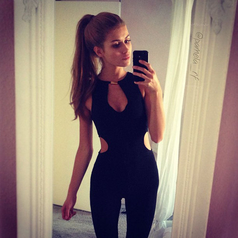 Sexy Sleeveless hHalter Piece Hollow Waist Trousers Straight Type ILML