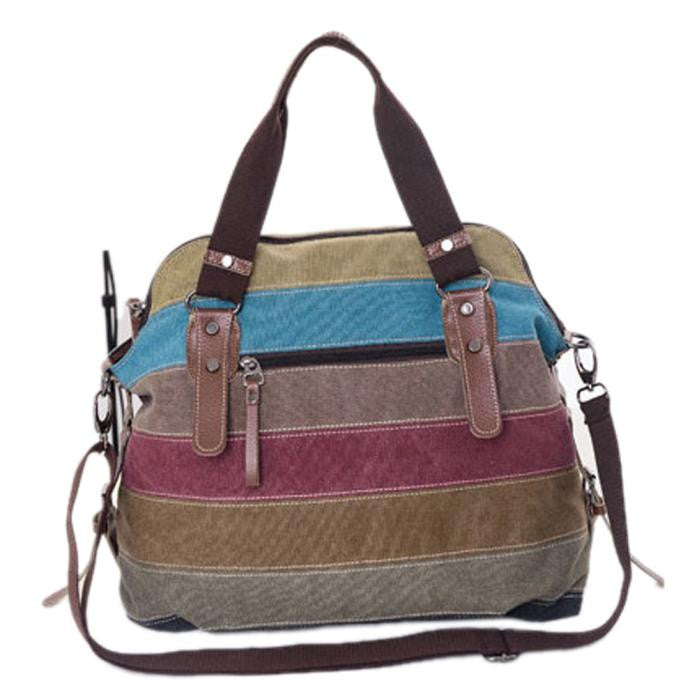 Canvas multicolour Striped Women Shoulder Bag Satchel Crossbody Tote Satchel Hbag Purse Messenger  ILML