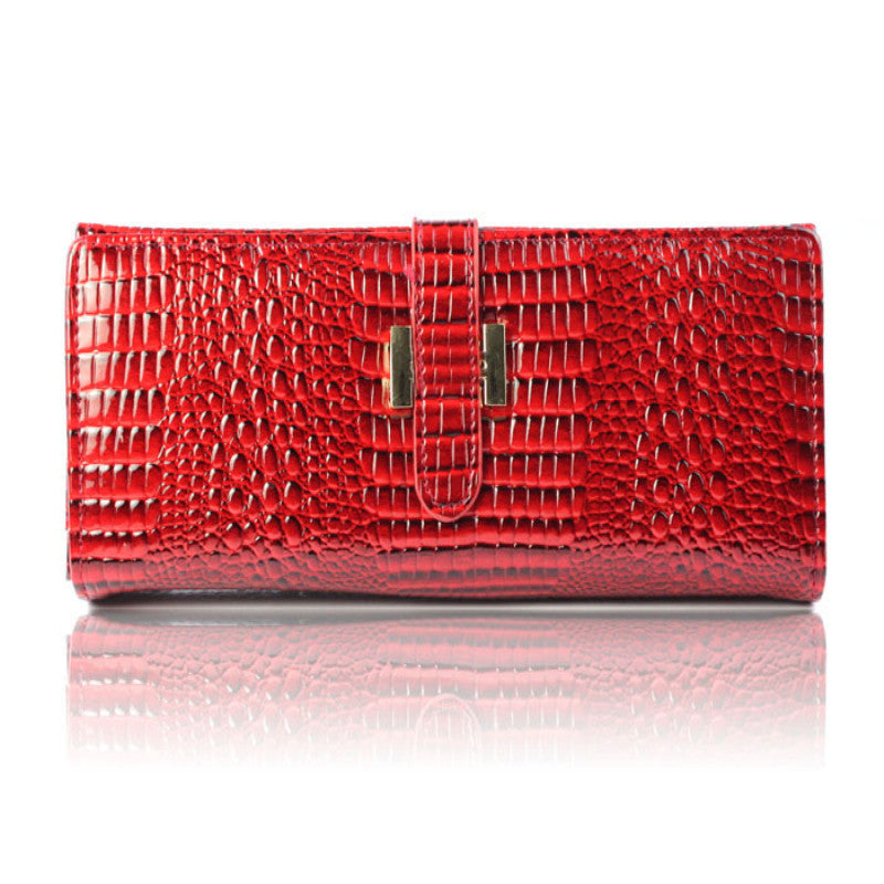 Korean Crocodile Pattern Long Leather Women's Top Grade Wallet Ladies Purse ILML