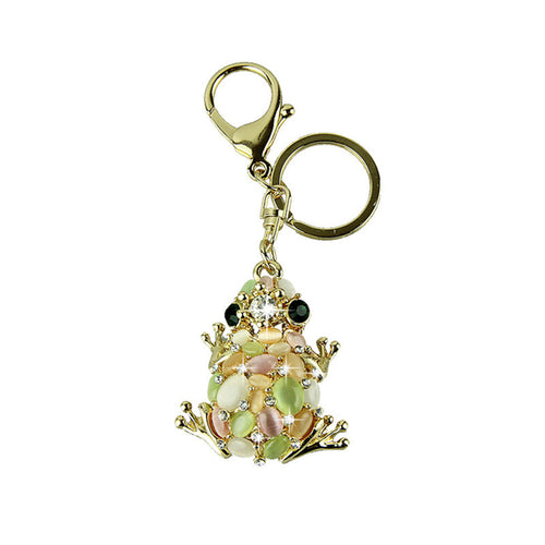 Romly Cat eye stone Frog Keychain Crystal purse keys wallet Bag usb Car Key Chain ring key fob Cute Mini Gift ILML