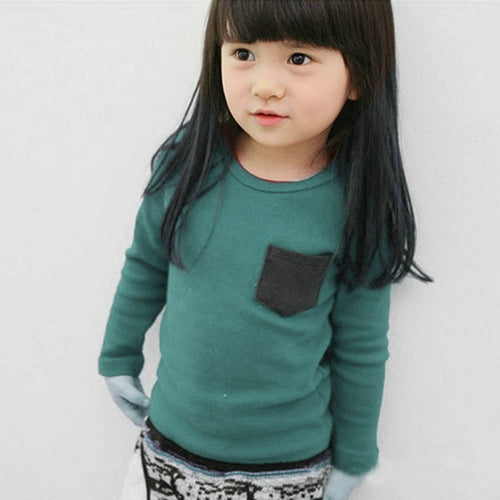 2-7Y Baby Kids Boys Girls Unisex Long Sleeve Clothes Crewneck Children T-shirts Pocket Decor Shirt Clothing PY1 ILML