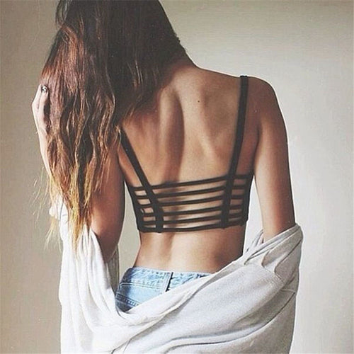 2 Style Sexy Women Padded Bra Crop Top Strap Cross Strap Bustier Cotton Hollow Tanks Casual ILML