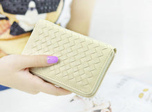 Lady 9 Colors Women Woven Zipper Lether Purse Clutch Organizer Wallet Bag Card Holder Hbags  ILML