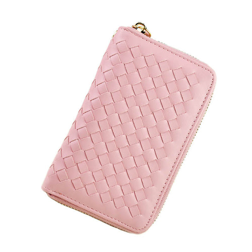 Lady 9 Colors Women Woven Zipper Lether Purse Clutch Organizer Wallet Bag Card Holder Hbags  ILML