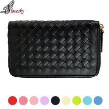 Lady 9 Colors Women Woven Zipper Lether Purse Clutch Organizer Wallet Bag Card Holder Hbags  ILML