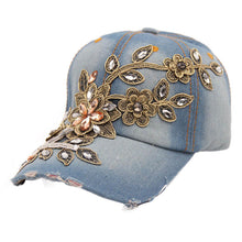 Adult Women Cap Diamond Flower Baseball Caps hat Adjustable Style Hip Hop Jeans Hats ILML