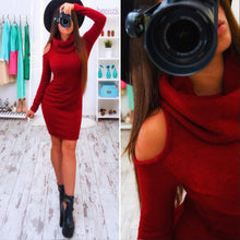 Bow Long Sleeve Straplesidi Women Sexy Club Sheath Bodycon Wool Dress Red Green Elastic Elegant Party Dresses ILML