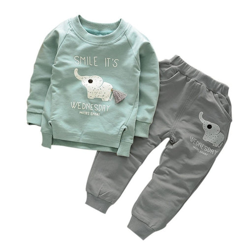 Kids Clothes Baby Boys Girls Cartoon Elephant Cotton Set Children Clothing Sets Child T-ShirtPants Suit ILML