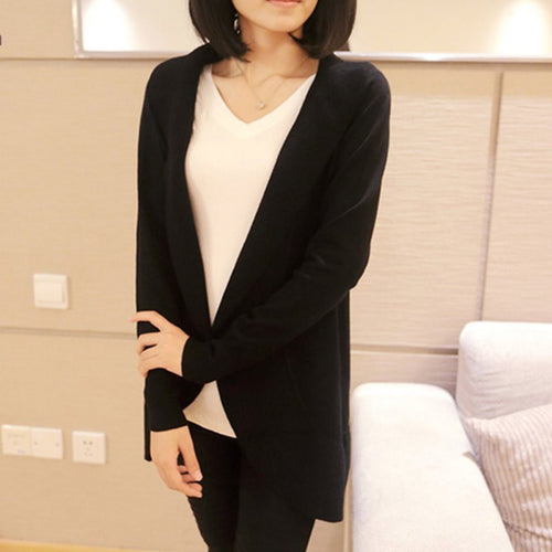 Plus Size Women Long Sleeve Knitted Sweater Casual Solid Scarf Collar Cardigans Sweaters ILML