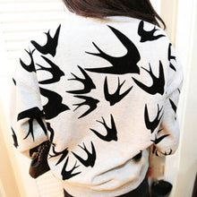 Casual Women Swallow Printing O Neck Long Sleeve Loose Sweatshirt Pullovers Tops Clothes ILML