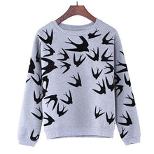 Casual Women Swallow Printing O Neck Long Sleeve Loose Sweatshirt Pullovers Tops Clothes ILML