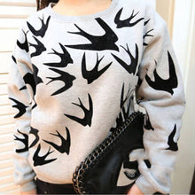 Casual Women Swallow Printing O Neck Long Sleeve Loose Sweatshirt Pullovers Tops Clothes ILML