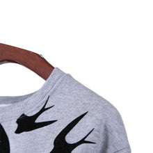 Casual Women Swallow Printing O Neck Long Sleeve Loose Sweatshirt Pullovers Tops Clothes ILML