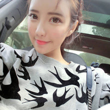 Casual Women Swallow Printing O Neck Long Sleeve Loose Sweatshirt Pullovers Tops Clothes ILML