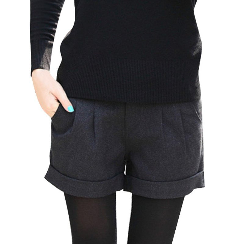 Shorts Femininos Solid Slim Casual Woolen Plus Size Warm Women Shorts ILML