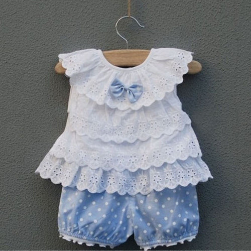 Sweet Baby Kids Girls 2pcss Outfit Clothes Ruffled T-shirt Tops  Dot Pants Suit Clothing Sets ILML