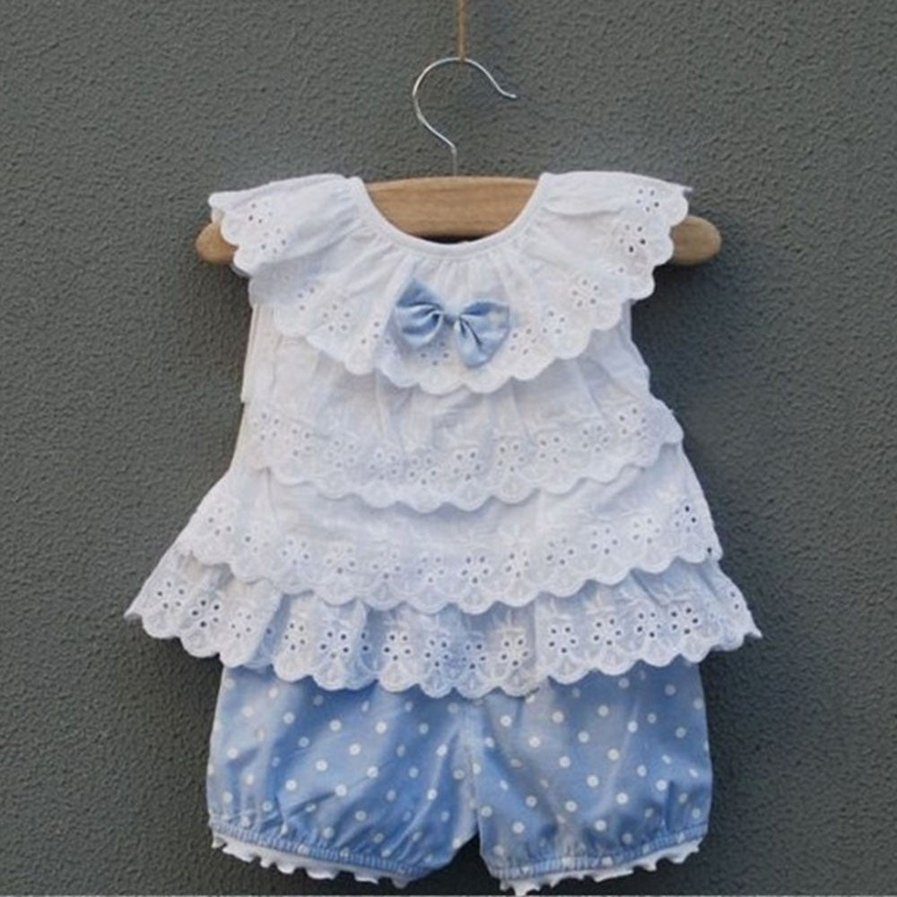 Sweet Baby Kids Girls 2pcss Outfit Clothes Ruffled T-shirt Tops  Dot Pants Suit Clothing Sets ILML