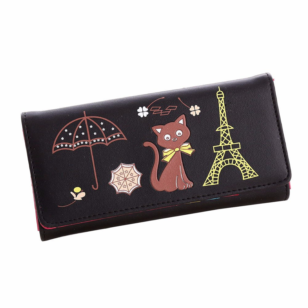 luxury Women Girl Cat Tower Coin pu leather office tote bags Purse Wallet Card Holders Wallets ILML