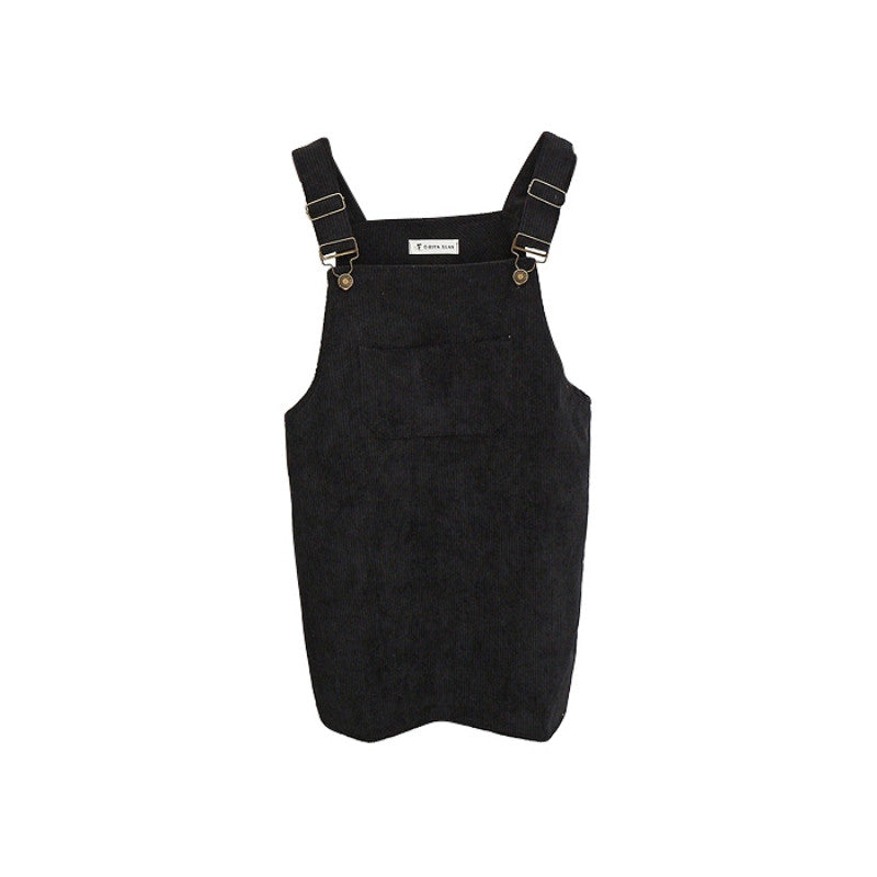 Korean Style College Wind Restoring Ancient Ways Corduroy Suspenders Big Pocket Straight Vest Dress LE3 ILML