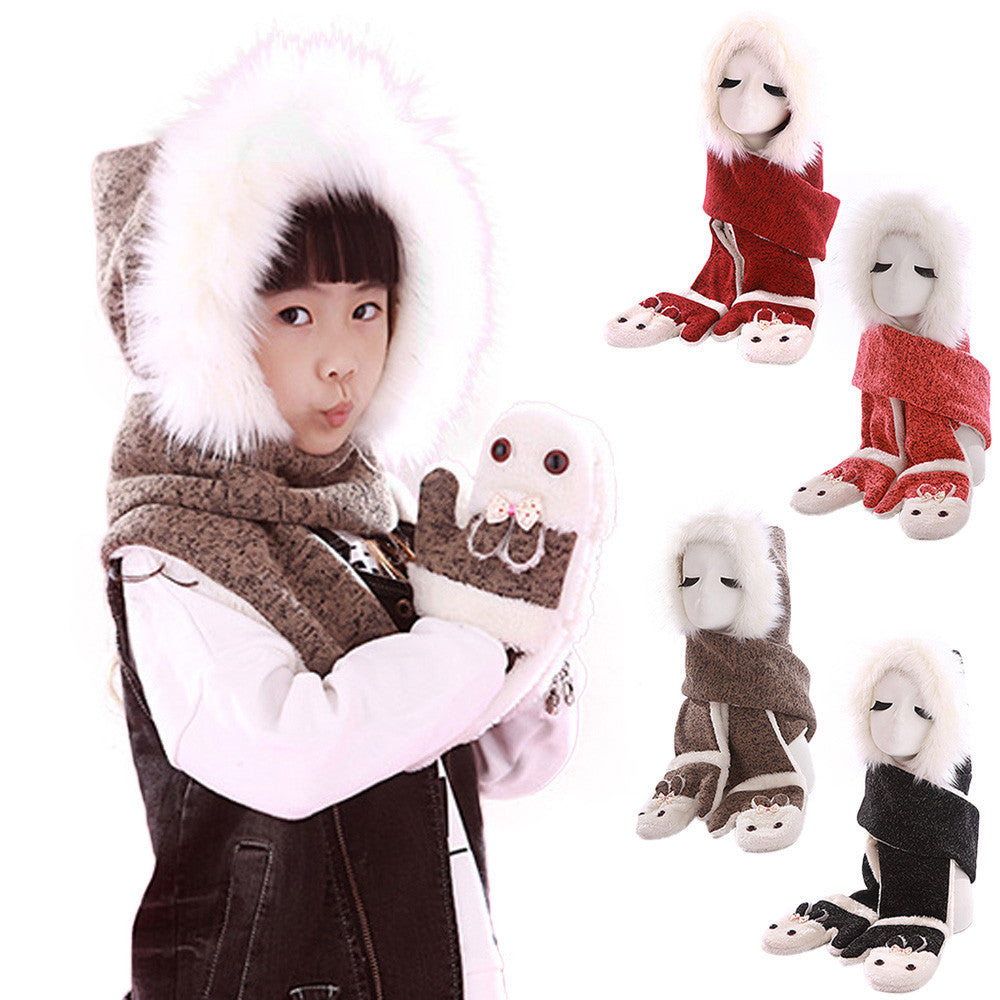 Boy Girl Warm Hats Scarves Gloves Three-Piece Children's Bunny ILML