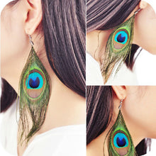 BOHO Style Peacock Feather Silvery Hook Women's Dangle Earrings Eardrop Whloesale ILML