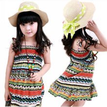 Baby Girls Dress with Necklace Children Graceful Printed Beach Dress Bohemian Style Girl Dresses ILML