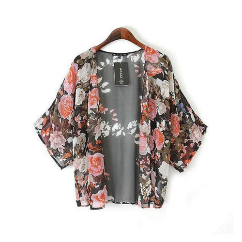Coming Vintage Retro Floral Loose Shawl Kimono Boho Chiffon Cardigan Coat Jacket Goforward ILML
