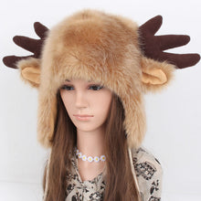 Ctue Women Ladies Fur Russian Pillbox Hat Women's Warm Hat Elk Horn ILML