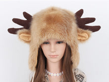 Ctue Women Ladies Fur Russian Pillbox Hat Women's Warm Hat Elk Horn ILML
