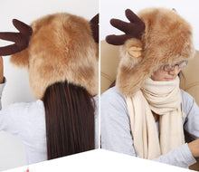 Ctue Women Ladies Fur Russian Pillbox Hat Women's Warm Hat Elk Horn ILML