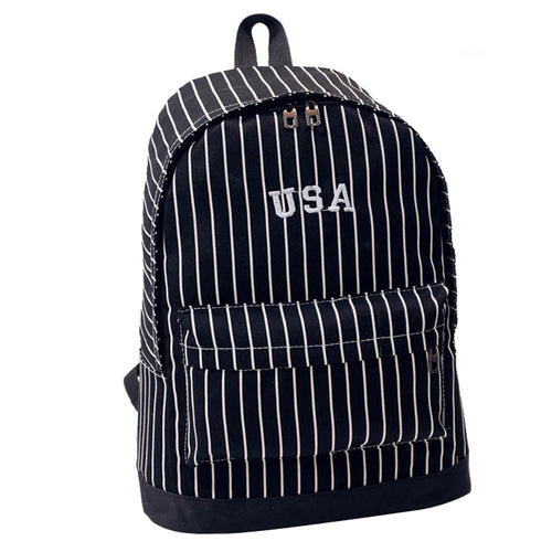 Design Women Men Boys Girls Stripe Double-Shoulder Canvas Backpack Schoolbag ILML
