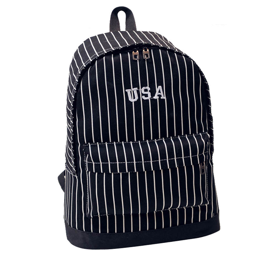Design Women Men Boys Girls Stripe Double-Shoulder Canvas Backpack Schoolbag ILML