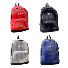 Design Women Men Boys Girls Stripe Double-Shoulder Canvas Backpack Schoolbag ILML