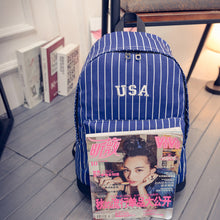Design Women Men Boys Girls Stripe Double-Shoulder Canvas Backpack Schoolbag ILML
