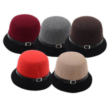Engli Women Beach Double Color Bowknot Felt Bowler Hair Ball Fedora Hat Bowler Caps ILML