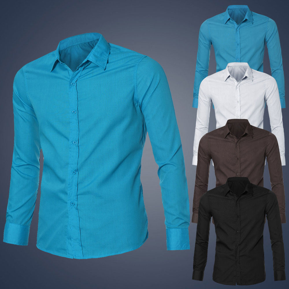 Mens Luxury Stylish Casual Dress Slim Fit Shirt Casual Long Sleeve ILML