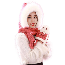 Warm Adult Rabbit Hat Scarf Gloves Three-Piece ILML