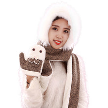 Warm Adult Rabbit Hat Scarf Gloves Three-Piece ILML