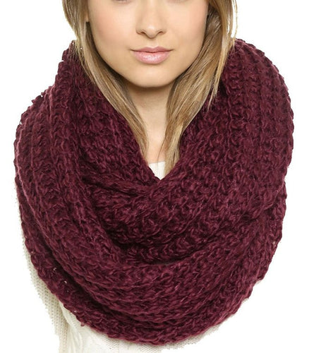 Warm Women Two Circle Cable Knit Cowl Neck Long Scarf Shawl Casual Solid Scarves Shawls  ILML