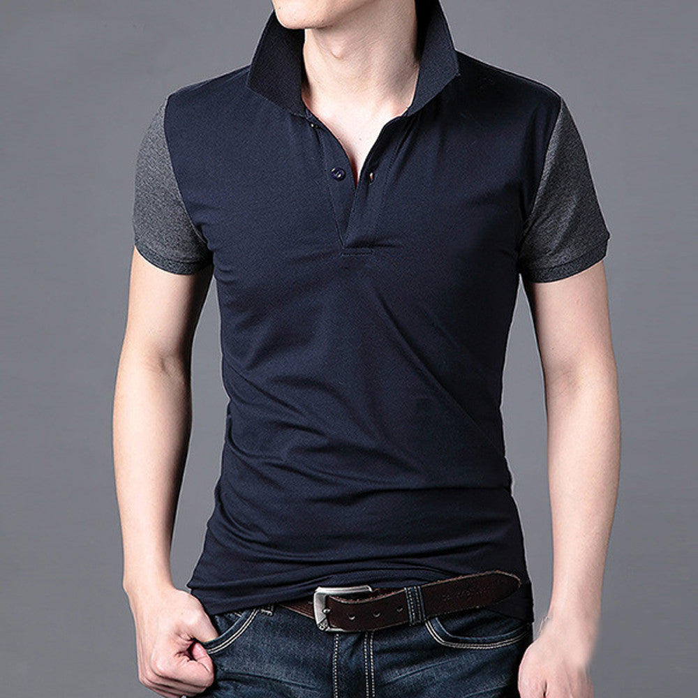 Mens Slim Fit Lapel Short Sleeve Shirt Casual Tee Tops ILML