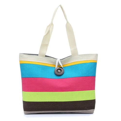 Forward Women Lady Colored stripes Shopping Hbag Shoulder Canvas Bag Tote Purse Gift  ILML