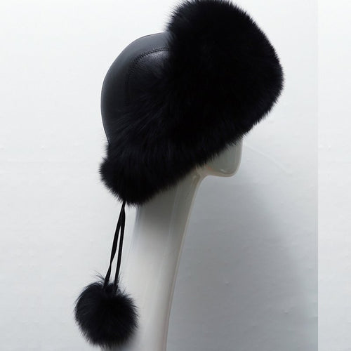 est Women's Raccoon Fur Hat Leather  Fur Hats Lady Warm Charm Beanies Caps Headgear Fox Fur Ball ILML