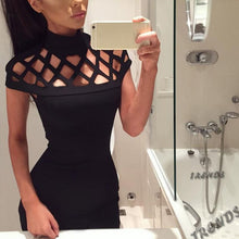 Party Night Turtle Neck Dress Hollow Out Mesh Slim Dresses Sexy Skinny Cut Off Black Mini Bodycon Brand Vestidos ILML